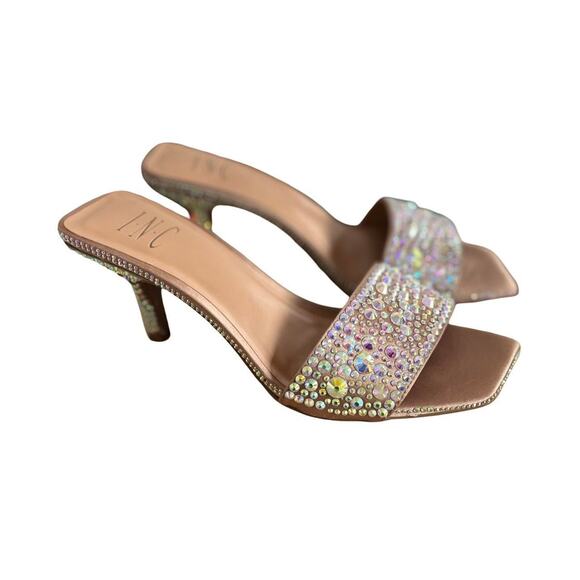 RHINESTONE NUDE KITTEN HEELS INC SANDALS SZ. 8.5 - Picture 2 of 8